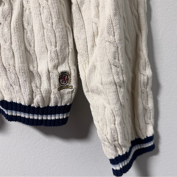 Vintage Tommy Hilfiger Off-White Cable Knit V-Neck Sweater Women’s Size Large - Picture 3 of 14